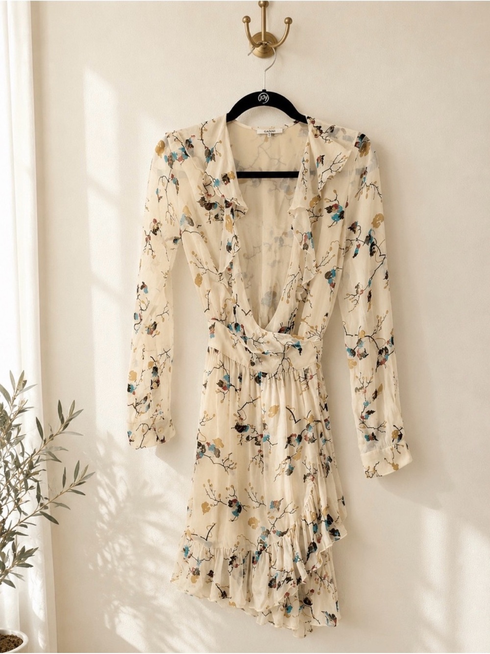 GANNI Biscotti Leaves Marietta Ruffle Mini Dress 34